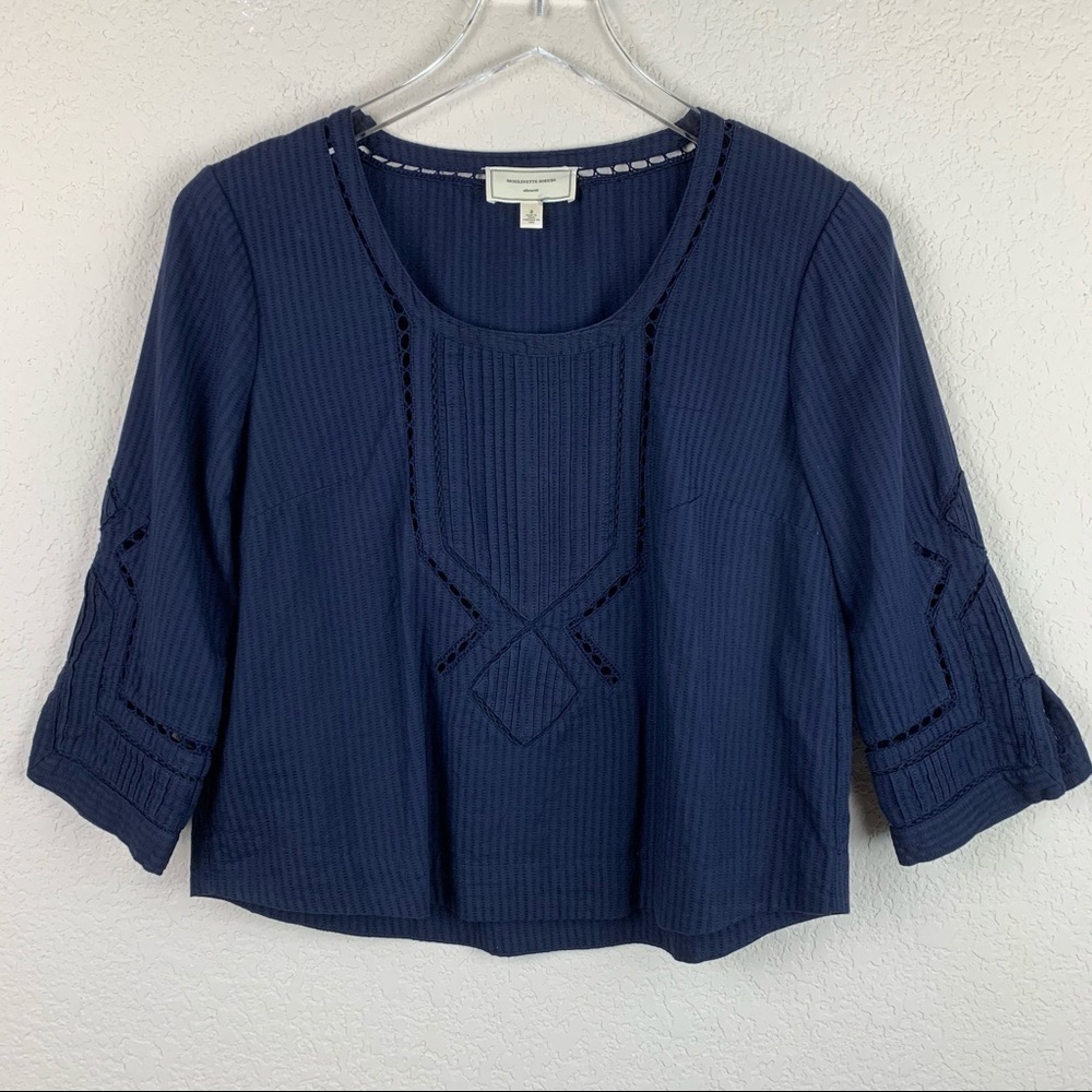 MOULINETTE SOEURS Anthro Navy Eyelet Blouse Size 2